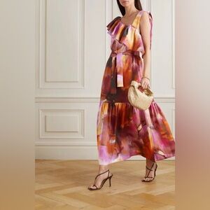 $1300 ANNA MASON 
Cirque l Ruffled Printed Linen Midi Dress size uk 12 / us 8